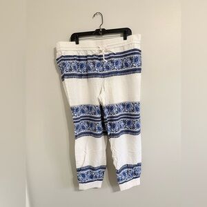LOFT White Jogger Pants with Blue Print